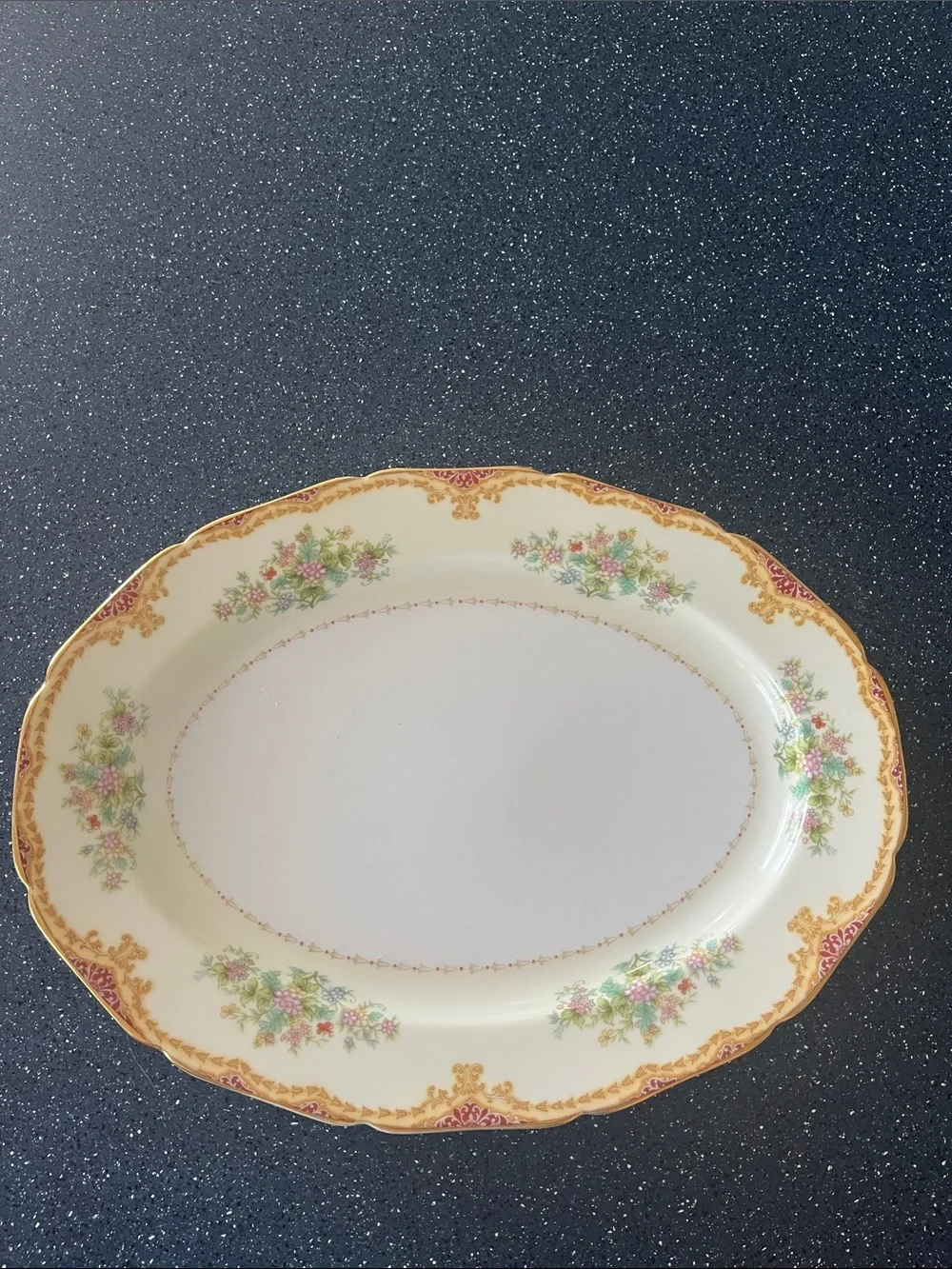 Noritake Vtg Floral Gold-Trim Oval Serving Platter. White with floral & Gold